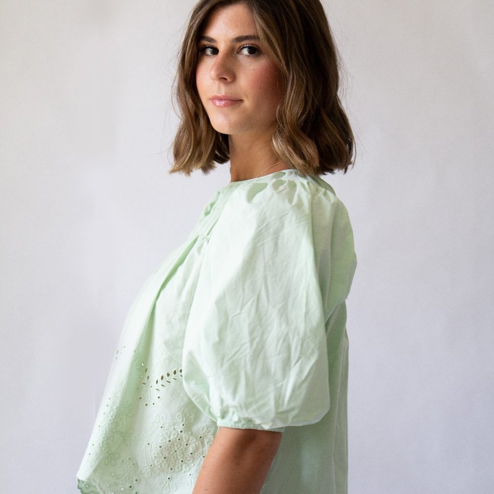 Moon Rover Eyelet Puff Sleeve Top   MOON RIVER Cotton Eyelet Blouse, Main, color